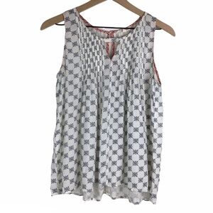 HEM & THREAD Top Tank Sleeveless Peasant Floral Keyhole Pleated Boho Size Large